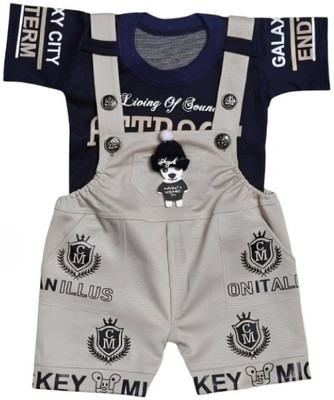 MARUF DRESSES Dungaree For Baby Boys & Baby Girls Casual Printed Pure Cotton(Grey, Pack of 1)