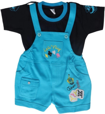 FUTURE TRENDSs Dungaree For Baby Boys & Baby Girls Printed Hosiery(Blue, Pack of 2)