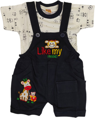 PURPLEINDIA Dungaree For Baby Boys & Baby Girls Casual Embroidered Cotton Blend(Blue, Pack of 1)