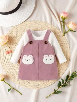 SM DRESSES Dungaree For Baby Girls Solid Cotton Blend(Pink, Pack of 1)