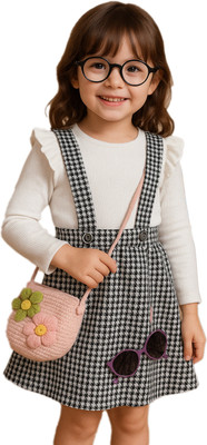 Jubellix Dungaree For Girls Party Solid, Checkered Cotton Blend(White, Pack of 1)