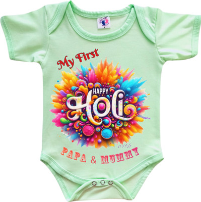 Cute Palls Romper For Baby Boys & Baby Girls Casual Printed Cotton Blend(Light Green, Pack of 1)
