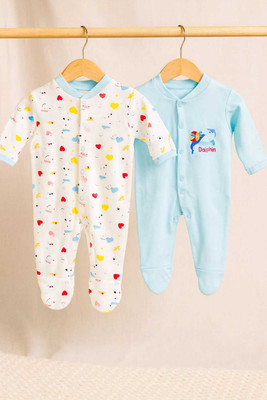 TAWAO Romper For Baby Boys & Baby Girls Printed Cotton Blend(Multicolor, Pack of 2)