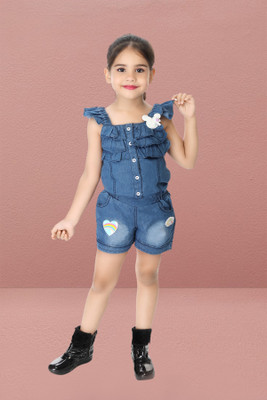 Mynxe Dungaree For Girls Casual Solid Denim(Blue, Pack of 1)