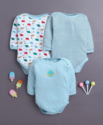 BUMZEE Romper For Baby Boys Casual Printed Pure Cotton(Light Blue, Pack of 3)