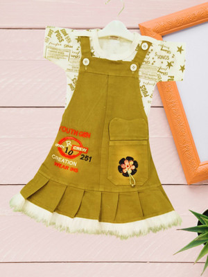 FASHION GRAB Dungaree For Baby Girls Printed Denim(Dark Green, Pack of 1)