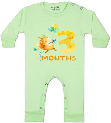 ARVESA Romper For Baby Boys & Baby Girls Printed Cotton Blend(Light Green, Pack of 1)