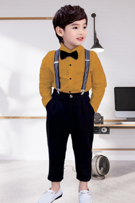 ZIKIGO Dungaree For Boys & Girls Party Solid Cotton Blend(Yellow, Pack of 1)