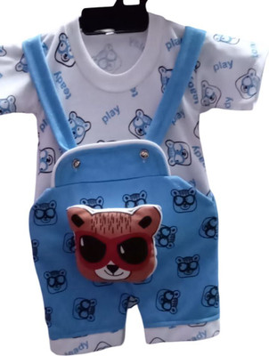 PRIBAK Dungaree For Baby Boys & Baby Girls Casual Applique Cotton Blend(Blue, Pack of 1)