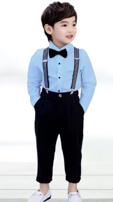 HouseOfCommon Dungaree For Baby Boys Party Self Design Cotton Blend(Light Blue, Pack of 1)