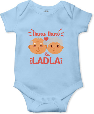 swaggers Romper For Baby Boys & Baby Girls Casual Printed Cotton Blend(Light Blue, Pack of 1)