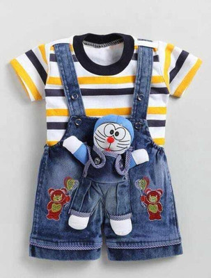 HMPEACE Dungaree For Baby Boys & Baby Girls Casual Printed, Graphic Print Denim, Pure Cotton(Yellow, Pack of 1)
