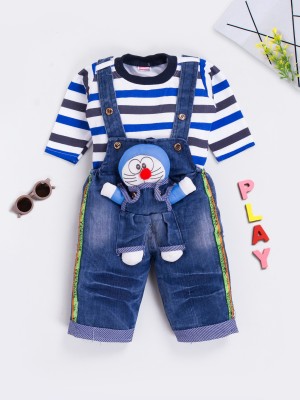 TINY tintin Dungaree For Baby Boys & Baby Girls Casual Self Design Denim, Cotton Blend, Pure Cotton, Polycotton(Multicolor, Pack of 1)