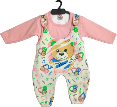KAGA FANCY DRESSES Dungaree For Baby Boys & Baby Girls Casual Printed Polyester(Orange, Pack of 1)