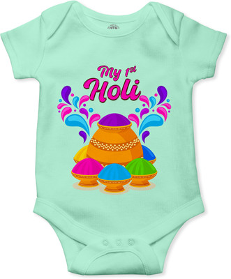 THE PRINT PLATTER Romper For Baby Boys & Baby Girls Casual Graphic Print Cotton Blend(Light Green, Pack of 1)