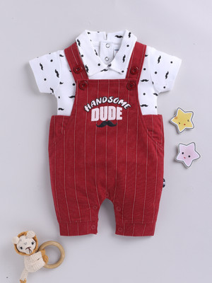 Mom's Love Dungaree For Baby Boys Casual Printed Cotton Blend(Red, Pack of 1)