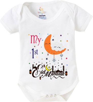 Babywish Romper For Baby Boys & Baby Girls Casual Printed, Graphic Print Cotton Blend(White, Pack of 1)