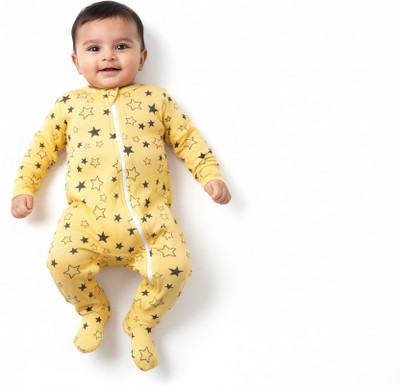 attire kids Romper For Baby Boys & Baby Girls Casual Printed Pure Cotton(Yellow, Pack of 1)