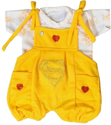 PRITHVI R CORPORATION Dungaree For Baby Boys & Baby Girls Casual Printed Cotton Blend(Yellow, Pack of 1)