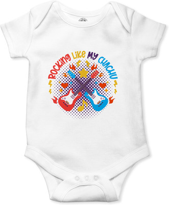 THE PRINT PLATTER Romper For Baby Boys & Baby Girls Casual Graphic Print Cotton Blend(White, Pack of 1)