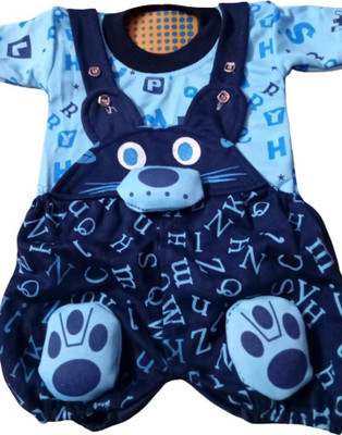 PRIBAK Dungaree For Baby Boys & Baby Girls Casual Applique Cotton Blend(Blue, Pack of 1)