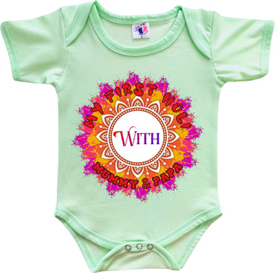 Cute Palls Romper For Baby Boys & Baby Girls Casual Printed Cotton Blend(Light Green, Pack of 1)