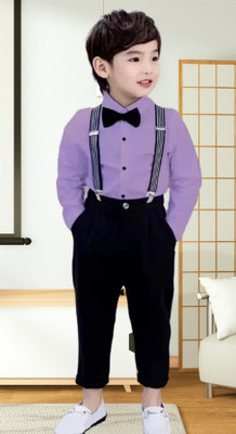 purplesky Boys & Girls Party(Festive) Shirt Pant, Suspenders, Bow Tie(Black-Lavender)