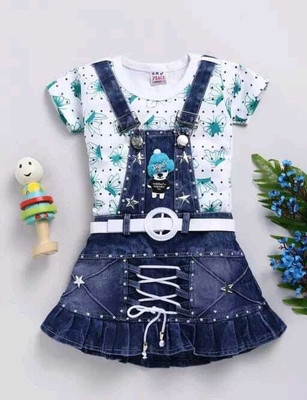 HMPEACE Dungaree For Baby Girls Casual Printed Denim, Pure Cotton(Green, Pack of 1)