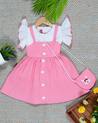 zg gatrments Dungaree For Baby Girls Casual Solid Cotton Blend(Pink, Pack of 1)