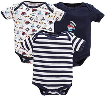 NAVY ZONE Romper For Baby Boys & Baby Girls Casual Printed Cotton Blend(Black, Pack of 3)