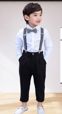 Jhrey creation Boys Party(Festive) Shirt Pant, Bow Tie, Suspenders(WHITE)