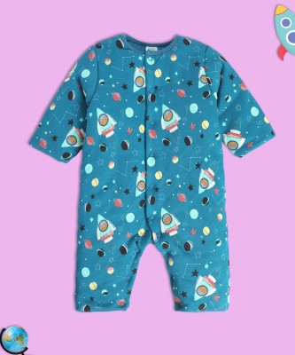 MINI KLUB Romper For Baby Boys Casual Printed Pure Cotton(Blue, Pack of 1)