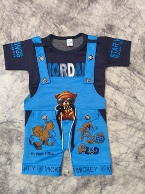 STH FASHION Baby Boys & Baby Girls Party(Festive) T-shirt Dungaree(Blue)