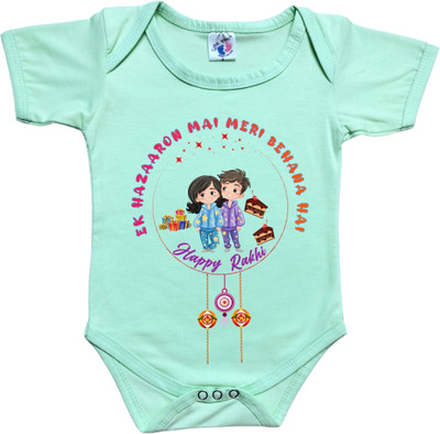 Cute Palls Romper For Baby Boys & Baby Girls Casual Graphic Print Cotton Blend(Green, Pack of 1)