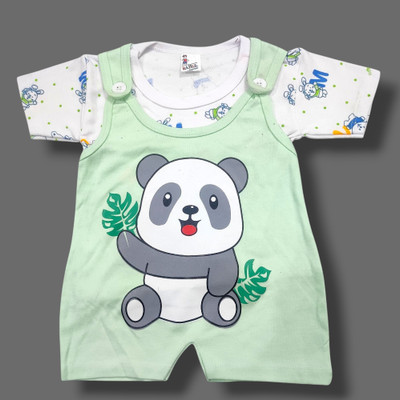 invino Dungaree For Baby Boys & Baby Girls Printed Cotton Blend(Green, Pack of 1)