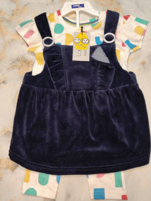 miilliionpages Dungaree For Baby Girls Casual Printed Velvet, Cotton Blend(Dark Blue, Pack of 1)