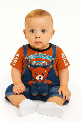 Oxipital Club Dungaree For Baby Boys & Baby Girls Party Printed Cotton Blend(Blue, Pack of 1)