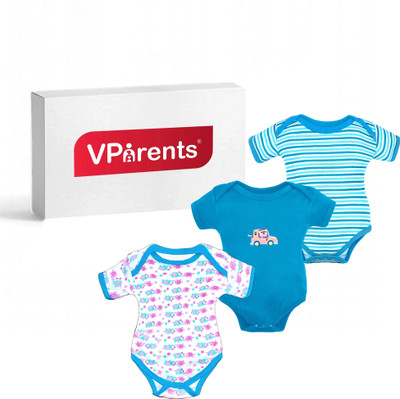 VParents Romper For Baby Boys & Baby Girls Solid, Striped, Printed Hosiery(Pink, Pack of 3)