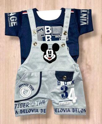 LITTLE MAMA Dungaree For Baby Boys Solid Cotton Blend(Grey, Pack of 1)