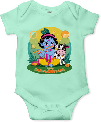 THE PRINT PLATTER Romper For Baby Boys & Baby Girls Graphic Print Pure Cotton(Light Green, Pack of 1)