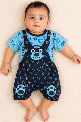 UNIQUE WAY Dungaree For Baby Boys & Baby Girls Casual Printed Pure Cotton(Blue, Pack of 1)
