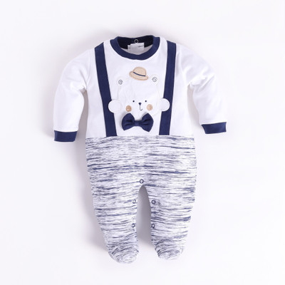 BabyGo Romper For Baby Boys Casual Printed Pure Cotton(Blue, Pack of 1)
