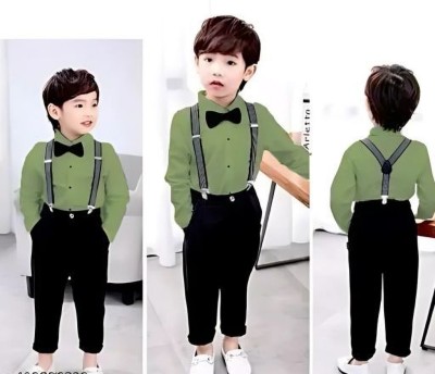 RIYANSHI Boys Party(Festive) Shirt Pant, Bow Tie, Suspenders(GREEN)