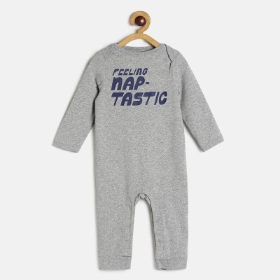 MINI KLUB Romper For Baby Boys Graphic Print Pure Cotton(Grey, Pack of 1)