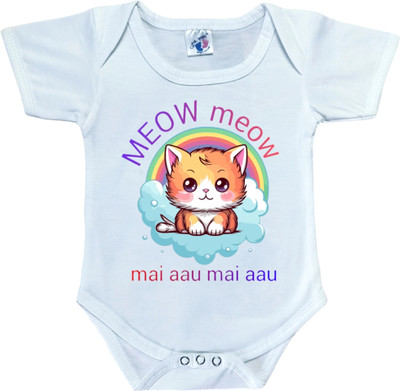 Cute Palls Romper For Baby Boys & Baby Girls Casual Printed Cotton Blend(White, Pack of 1)