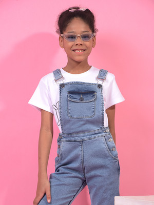 CRIMSOUNE CLUB Dungaree For Girls Casual Solid Polycotton(Blue, Pack of 1)