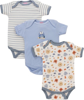 MEGNAM Romper For Baby Boys & Baby Girls Printed Cotton Blend(Light Blue, Pack of 3)