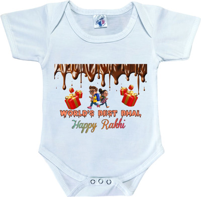 Cutie Pals Romper For Baby Boys & Baby Girls Casual Graphic Print Cotton Blend(Light Blue, Pack of 1)