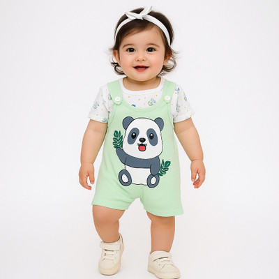 INFLOW Dungaree For Baby Boys & Baby Girls Printed Cotton Blend(Green, Pack of 1)