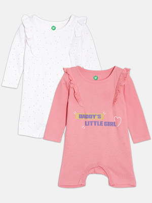 YK Organic Romper For Baby Boys & Baby Girls Casual Printed Cotton Blend(White, Pack of 2)
